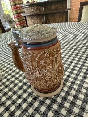 Avon Brown Ceramic Musician Stoneware Beer Stein with Pewter Lid